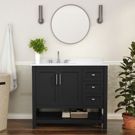 Flash Furniture Vega 42 Inch Vanity w/Sink, Storage Cabinet w/Soft Close Doors, Open Shelf and 3 Drawers, Black FS-VEGA42-BK-GG